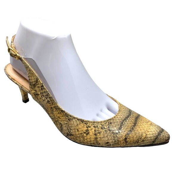 Stuart Weitzman Reptile Embossed Leather Slingback‎ Kitten Heels - Picture 2 of 14